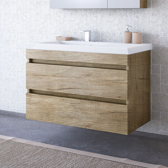 Elena 32" Natural Wood Floating Vanity with Integrated Sink