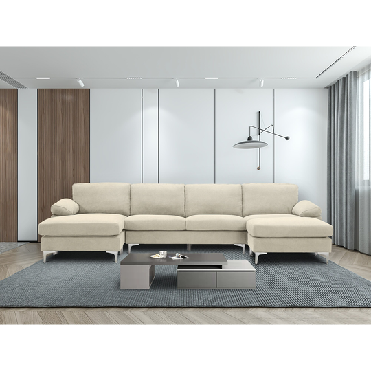 Modern Reversible Sectional Sofa with Pillow Top Arms, Ottoman and Metal Legs