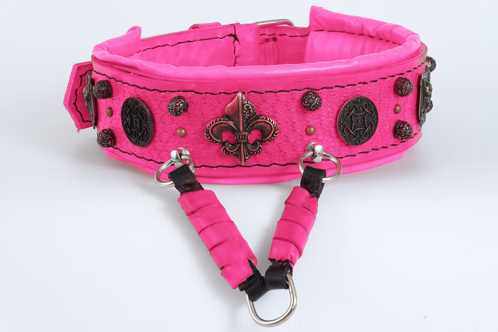 Pink Leather Dog Collar, Large Dog Collar Wide Bullmastiff Viking