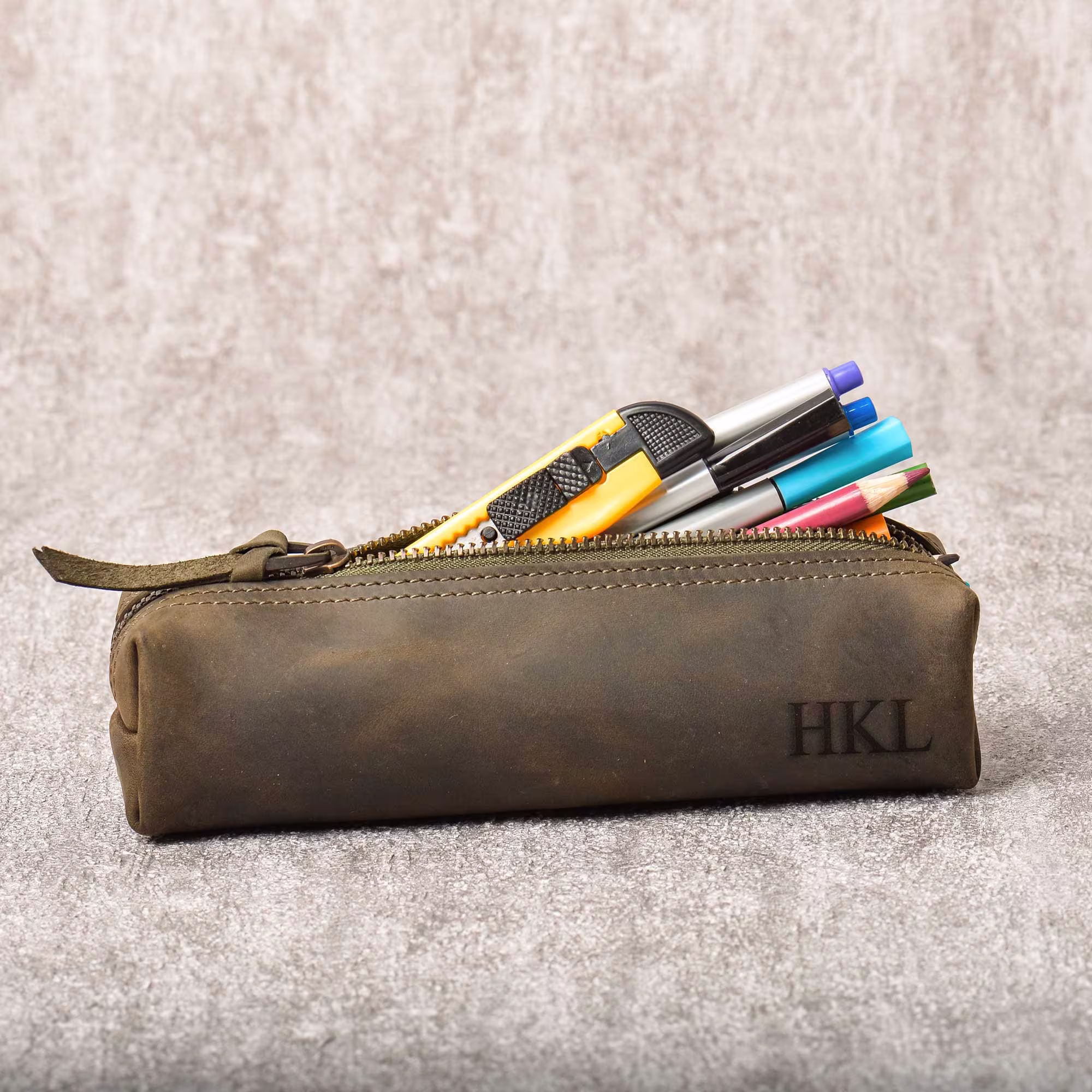 Personalized Pencil Case Leather, Custom Leather Organizer, Zipper Make Up Bag, Pen Pouch Holder, Graduation Gift For Him