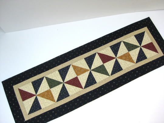 Navy Country Quilted Table Runner, Pinwheel Farmhouse Runner