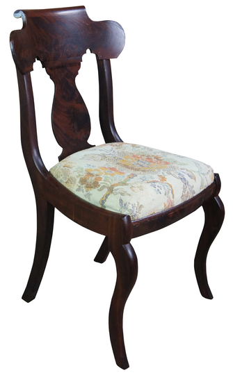 Antique 19Th Century American Empire Flame Mahogany Parlor Vanity Dining Chair