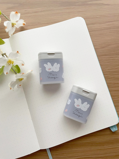 Dual Pencil Sharpener - Fluffy Rabbits Glitter Gray 1 Pc