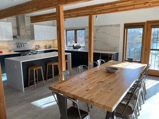 Farmhouse Table With Reclaimed Wood Top & Steel Legs in Your Choice Of Color, Size Finish