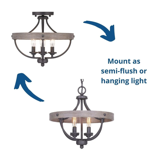 Gulliver Collection Four-Light 14-1 4" Semi-Flush Convertible - 12.625" x 15.25" x 15.25"