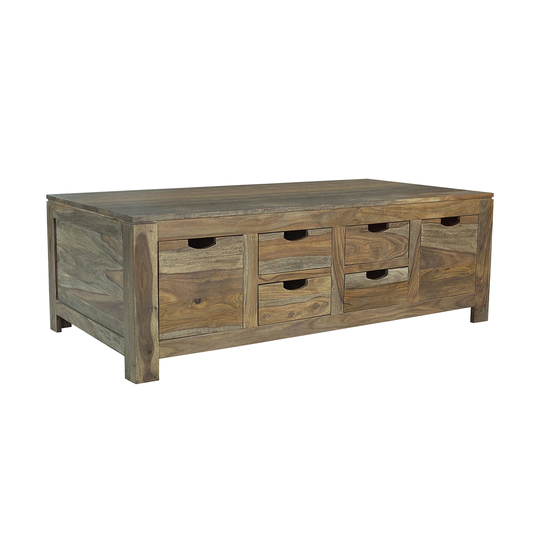 6-Drawer Storage Coffee Table, Natural Sheesham
