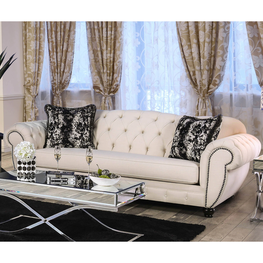 Furniture of America Cury Contemporary Beige Linen Fabric Tufted Sofa