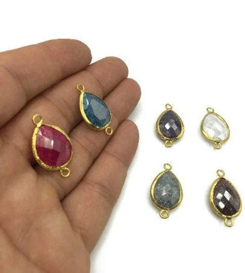 Mix Color Cat Eye Gemstone Connector, Gold Plated Tear Drop Charms, Colored Stone Charm, Jewelry, Charms Gift For Women, Ott040