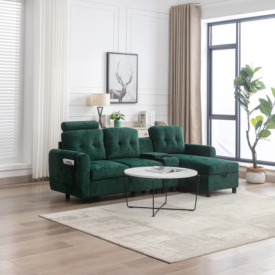 Modern Cozy Sectional Sofa with Storage Loveseat Sofa and Reversible Storage Chaise, Cup Holder Design Sofa for Living Room