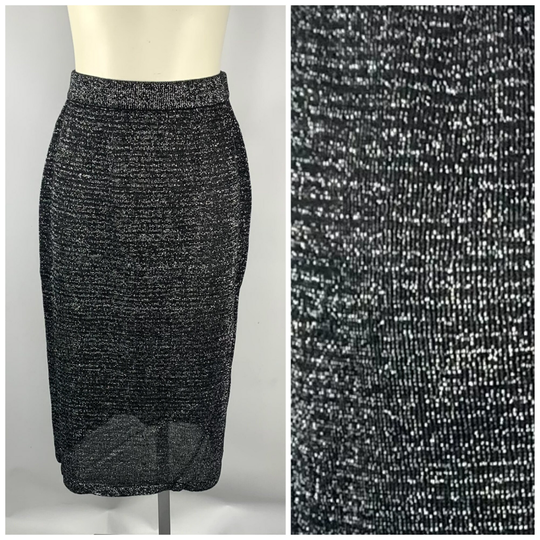 Black & Silver Knit Pencil Skirt 80S Vintage Rochelle Deadstock