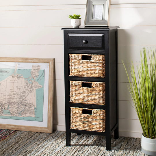 SAFAVIEH Michaela Distressed Black 4-Drawer Storage Side Table - 15" x 11.8" x 35.8"