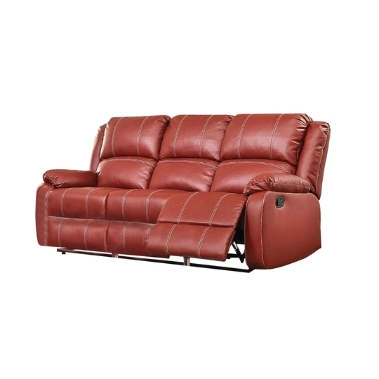 Faux Leather Reclining Sofa in Red Finish