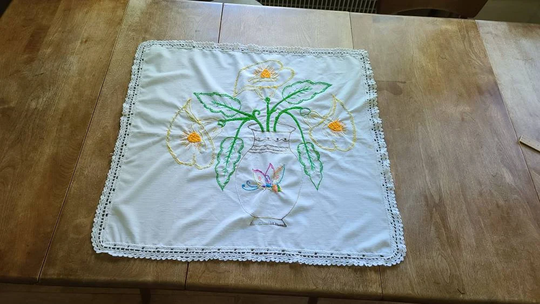 Embroidered Floral Table Topper