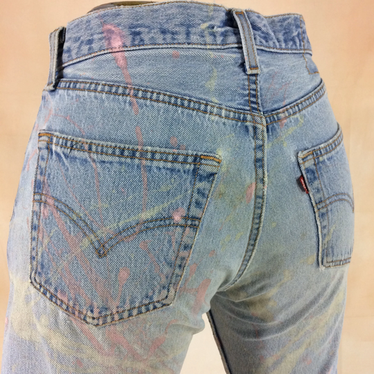 Size 30 Vintage Levis 501 Distressed Light Wash Women's Button Fly Paint Splatter Jeans High Waisted 90's Classic Fit Made in Usa