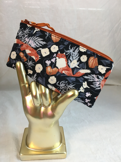 Fox & Pumpkins Padded Zipper Pencil Case, Glasses Gadget Pouch