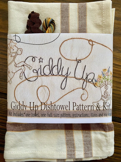 Giddy Up Hand Embroidery | Stitchery Dish Towel Full Kit With Pattern By Bareroots Extra Towels Are Available To Purchase