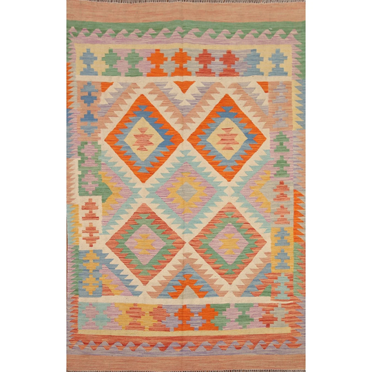 Southwestern Colorful Kilim Oriental Area Rug Hand-woven Wool Carpet - 4'8"x 6'9"