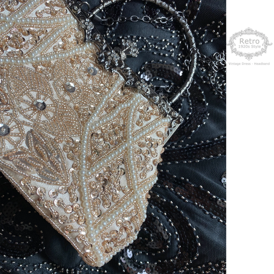1920S Gatsby Flapper Beaded Sequin Flower Clutch Pearl Handbag Roaring 20S Evening Purse Large Wedding Bag Accessories