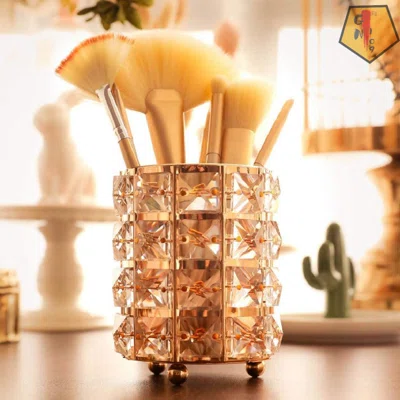 Pen Pencil Container Holder Office Desk Accessories Container Make Up Brushed Storage Box (Crystal,Gold)