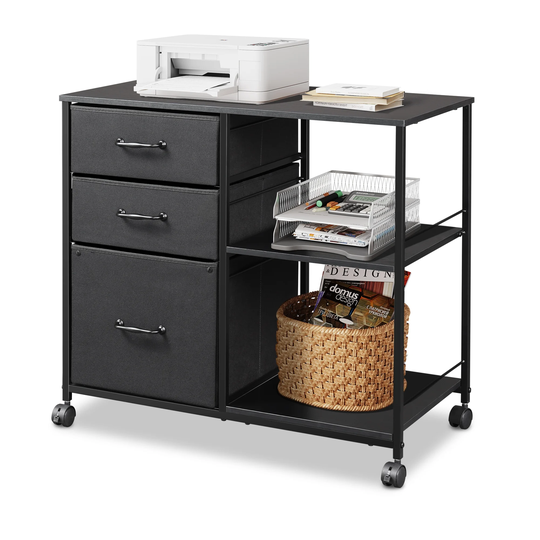 CTEX 3 Drawer Mobile File Cabinet, Rolling Printer Stand with Open Storage Shelf, Fabric Lateral Filing Cabinet