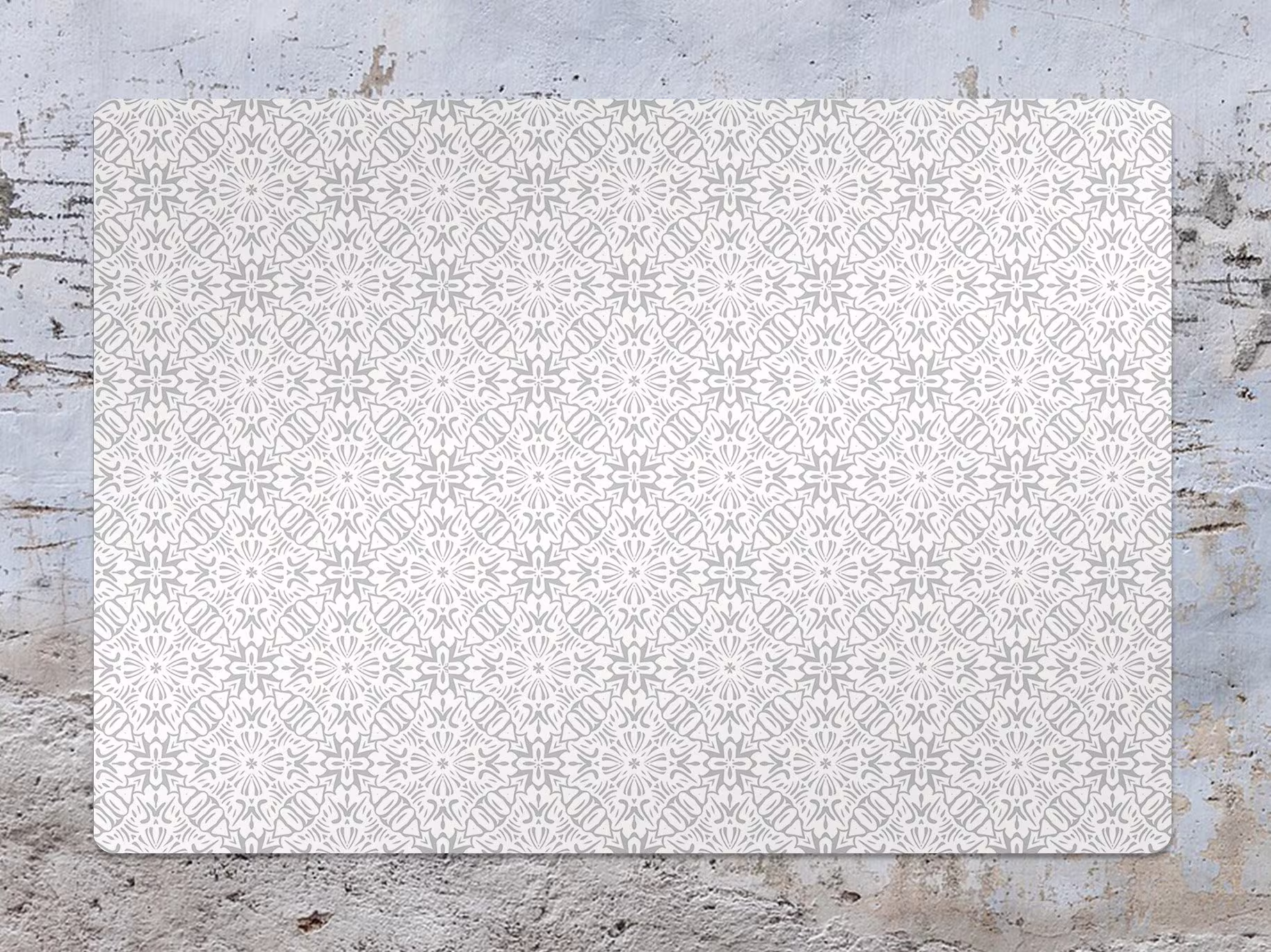 Floral Ornament Chair Mat, White Protective Gray Splat Bohemian Vinyl Floor Flooring, Gift Idea