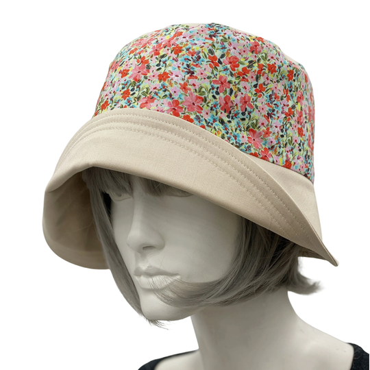 Summer Hats Women, Floral Cloche Hat, Cotton Fabric Vacation & Garden Handmade