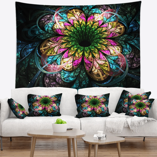 Designart 'Fractal Flower Dark Colorful Digital Art' Floral Wall Tapestry