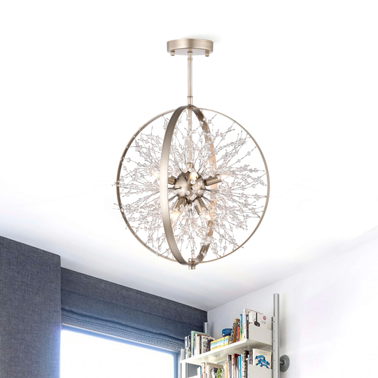 Ana Brushed Champagne Silver 8-Light Beads Starburst Orb Flush Mount