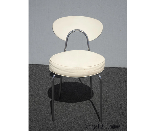 Vintage Mid Century Modern White Chrome Side Chair Vanity