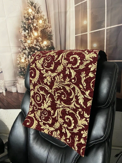 Crimson Chenille Leaf 14x30 Sofa, Loveseat, Chaise, Theater Seat, Chair Caps, Headrest Pad, Recliner Head Cover, Furniture Protector