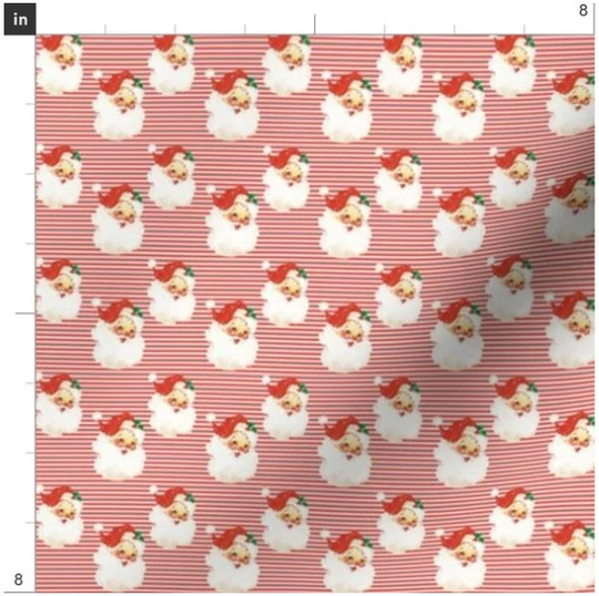 1" Vintage Santa On Red Stripes Fabric By The Yard | Christmas Claus Holiday Retro Classic Small Santas Organic