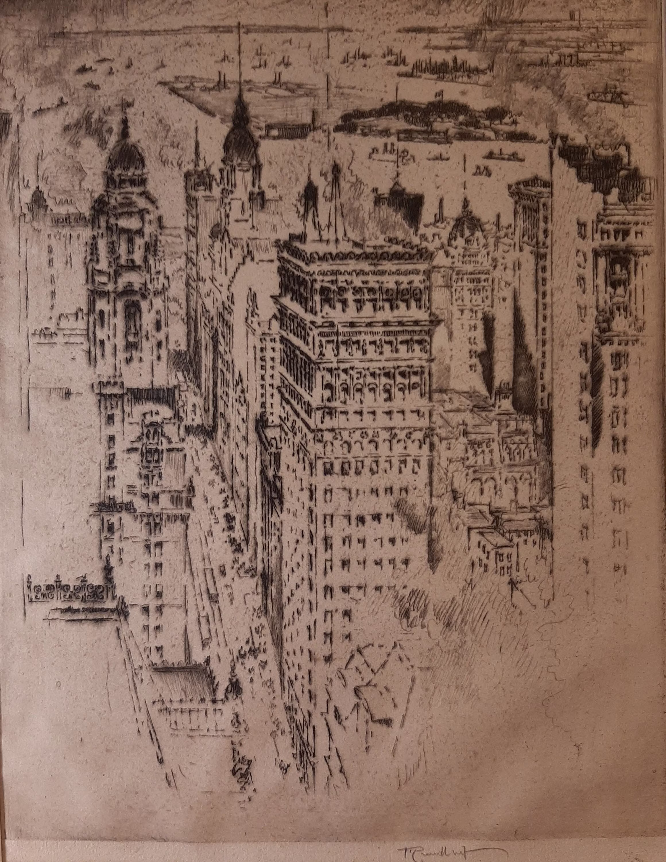 Joseph Pennell | American 1857-1926 "The Golden Cornice Ii". Etching, 1915, Edition 75 Proofs, Signed in Pencil, | Free Shipping