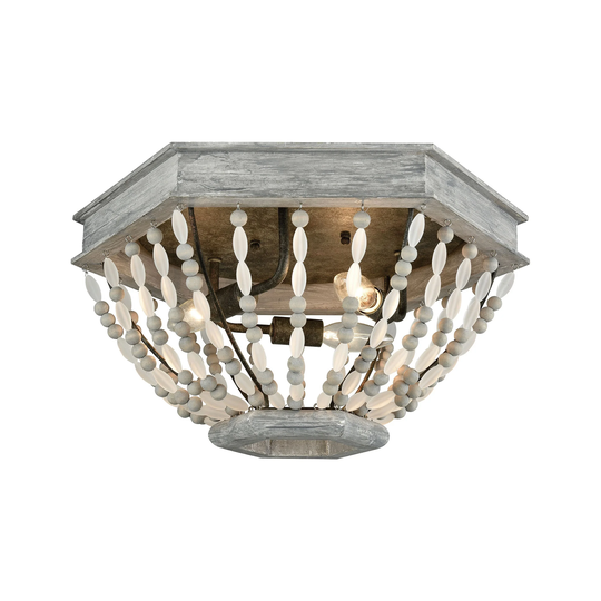 Summerton 3-Light Flush Mount in Washed Gray and Malted Rust with Strung Beads