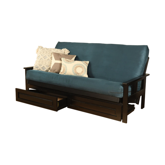 Somette Monterey Sofa in Black Finish with Storage and Removable Suede Mattress Cover