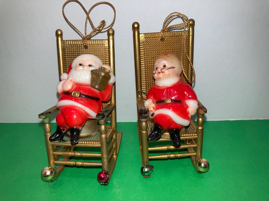 Mr Mrs Santa Rocking Chair Ornaments, Vintage Hong Kong, Claus Chair, & Ornaments