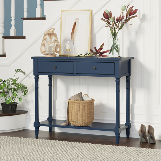 Solid Wood Sofa Table Console Table with 2 Drawers for Living Room