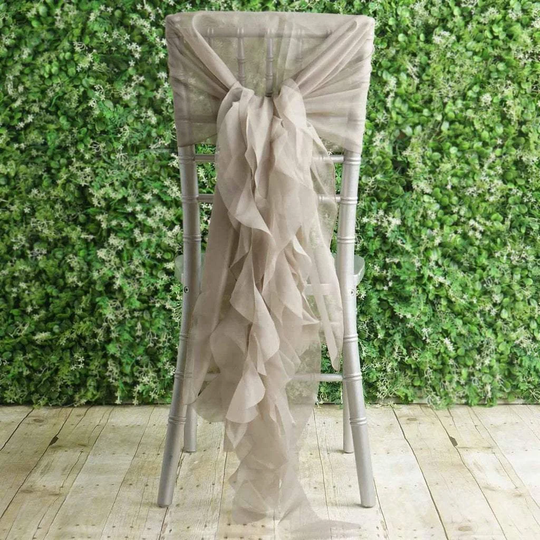 Natural Premium Curly Chiffon Chair Cover Cap With Sashes
