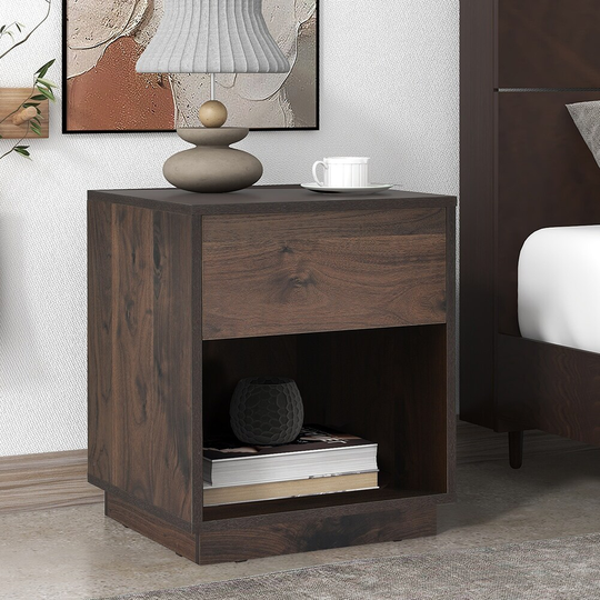 Mid-Century Modern 1-drawer Storage Nightstand Open Storage