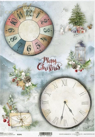 Rice Paper Sheet For Decoupage Ice Blue Christmas Collage Mulberry Tissue Festive A4