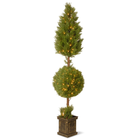 6' Potted Juniper Spiral Pencil Artificial Christmas Tree Clear Lights - 6 Foot