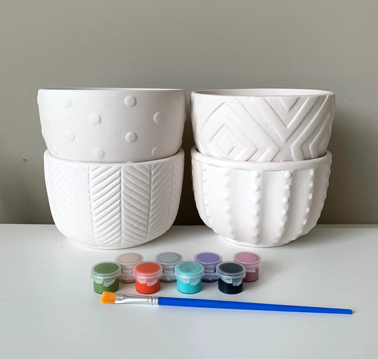 Succulent Planter, Diy Pottery Painting Kit, Cactus Polka Dot Geometric Harringbone At Home Pottery Kit