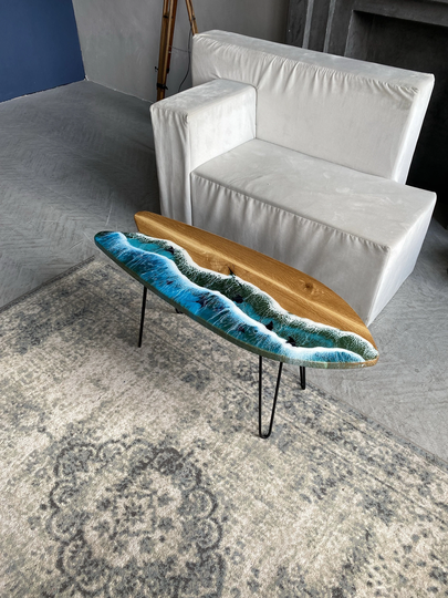 Surf Board Epoxy Resin Coffee Table, Ocean Style Handmade Surfing Gift, Bar Furniture, Beach Decor, Camp
