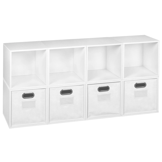 Noble Connect Storage Set - 8 Cubes and 4 Canvas Bins- White Wood Grain/White