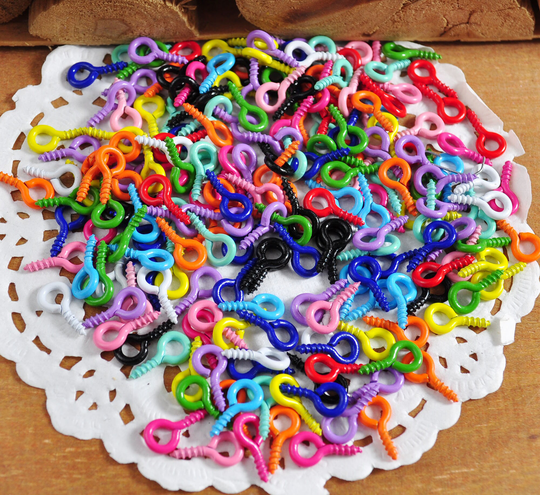 Colored Eye Hook Screw, Mixed Color Screw Bails Pins Hooks, 200Pcs Colorful 5mm Connectors, Jewelry Accessories