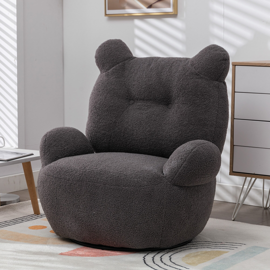 Swivel Accent Chair Teddy Short Plush Particle Velvet Padded Seat Armchair, 360 Degree Bear Shape Swivel Barrel Chair