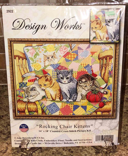 Rocking Chair Kittens Cats Design Works Counted Cross Stitch Kit Patchwork Quilt Amy Rosenberg