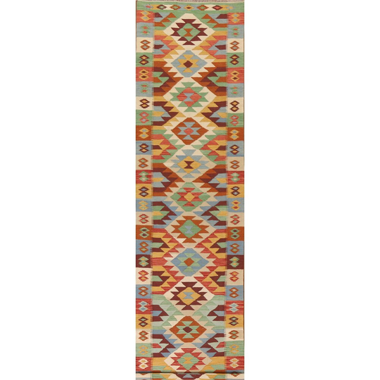 Colorful Kilim Southwester Runner Rug Flat-weave Oriental Wool Carpet - 2'10"x 13'1"