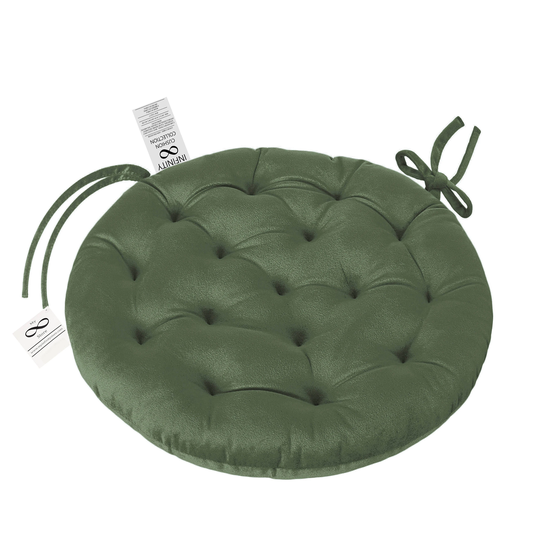 Infinity Collection Olive Green 16 Inch Round Chair Pad/Cushion Tie Backs Reversible Tufted Plush For Kitchen Bar Stool Dining Room