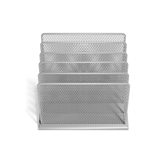 TRU RED 5-Compartment Silver Wire Mesh File Organizer - 10.83" x 11.65" x 7.72"