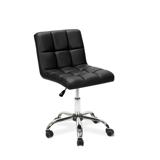 TOTO Home Office Button-Tufted Desk Chair, Armless Thick Cushion, Adjustable Height 19"-25", Black - N/A